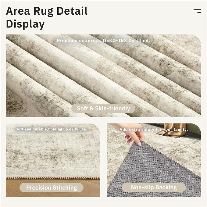 Soalmost Runner Rug 2x10 Washable Non-Slip Hallway Runner Rugs for Kitchen Bathroom Laundry Room Beige Gray Vintage Floor Carpet Runners for Hallways Entryway