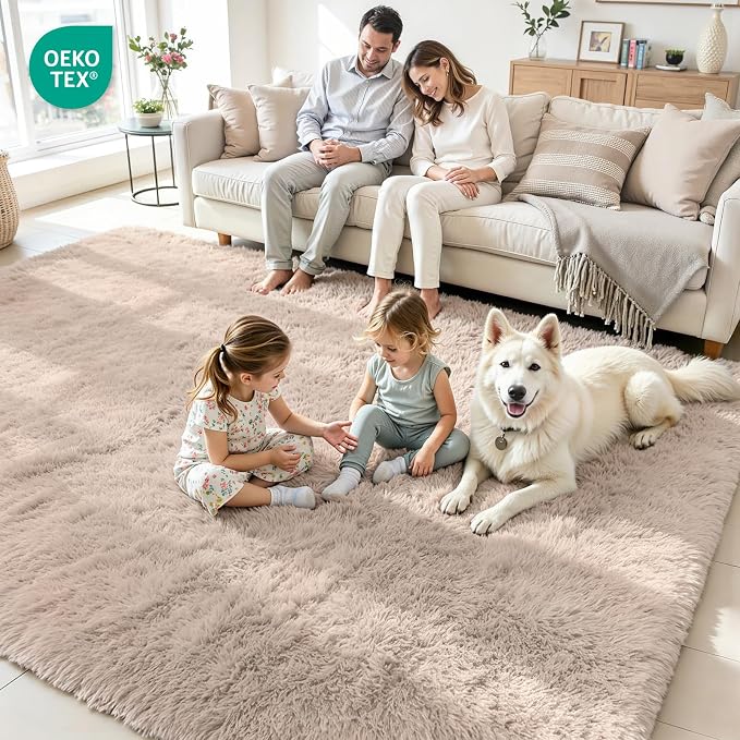 6x9 Area Rug for Living Room, Ultra Soft Fluffy Beige Rugs for Bedroom, Non Slip Large Shag Carpet, Fuzzy Plush Nursery Rug, Thick Washable Indoor Floor Carpets for Kids Office Dorm Home Decor