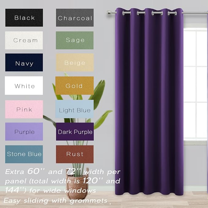 KOUFALL Dark Purple Blackout Curtains for Bedroom 72x84 Inches Long