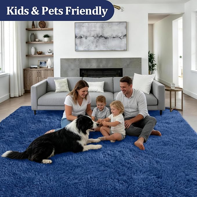 6x9 Area Rugs for Living Room Bedroom: Ultra Soft Fluffy Shag Rug Upgrade Non-Slip Non-Shedding Large Fuzzy Plush Carpet Indoor Floor Carpets for Kids Room Playroom Nursery Dorms Home Decor Blue