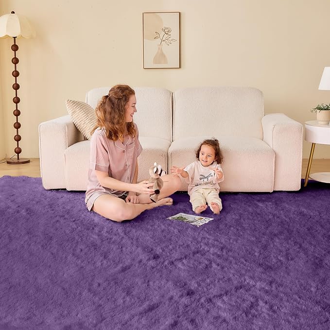 OPPODREAM 9x12 Purple Rugs for Bedroom, Ultra-Soft Fluffy Area Rugs for Living Room, 9 x 12 Shag Carpet for Nursery, Kids, Girl, Boy, Baby, Plush, Fuzzy, Shaggy, Cute Home Decor