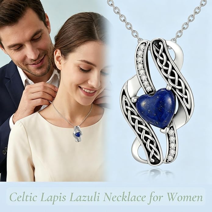 PELOVNY Celtic Knot Necklaces for Women 925 Sterling Silver Gemstone/Birthstone Teardrop Infinity Necklace Irish Celtic Pendant Jewelry Gifts for Mom Daughter Wife