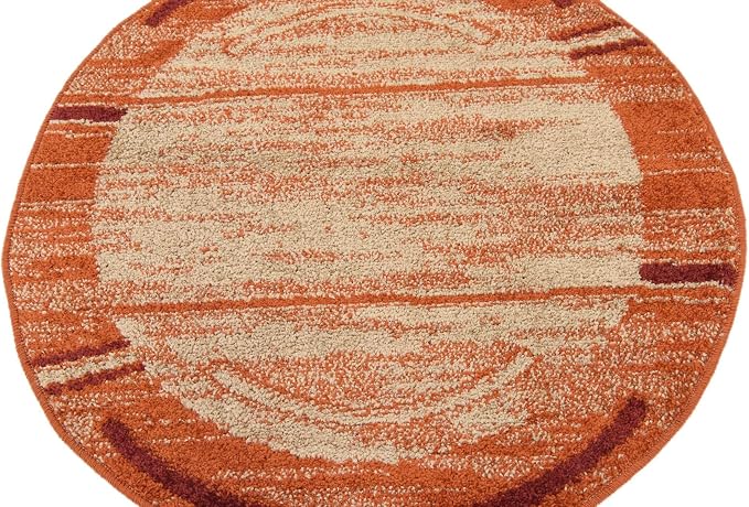 Unique Loom Autumn Collection Modern Contemporary Casual Abstract Area Rug (Beige/ Terracotta Rustic, 3 ft 3 in Round)
