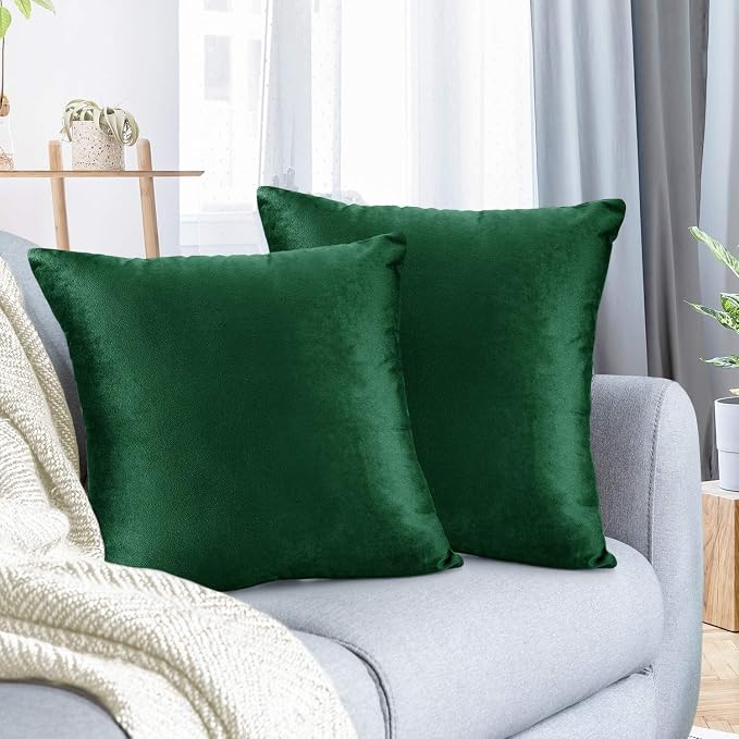 Nestl Throw Pillow Covers, Cozy Velvet Decorative Autumn Pillow Covers 22 x 22 Inches, Soft Solid Couch Pillow Covers for Sofa, Bed and Car, Set of 2 - Hunter Green