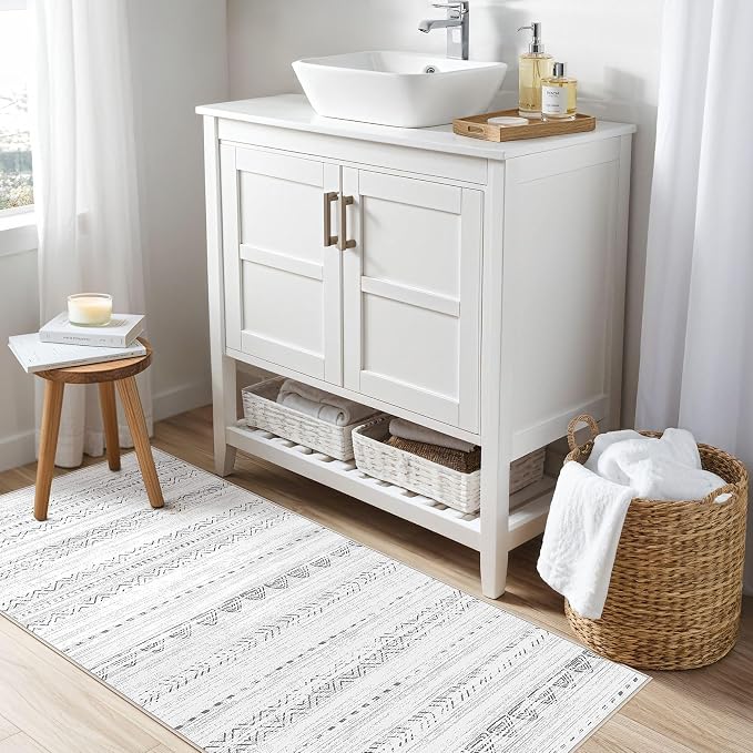 Nakagishi 2X4 Rug Washable Area Rug: Small Soft Boho Farmhouse Neutral Moroccan Non Slip Indoor Low Pile Accent Floor Throw Carpet for Bedroom Bathroom Entryway Kitchen Hallway Closet Home Door - Grey