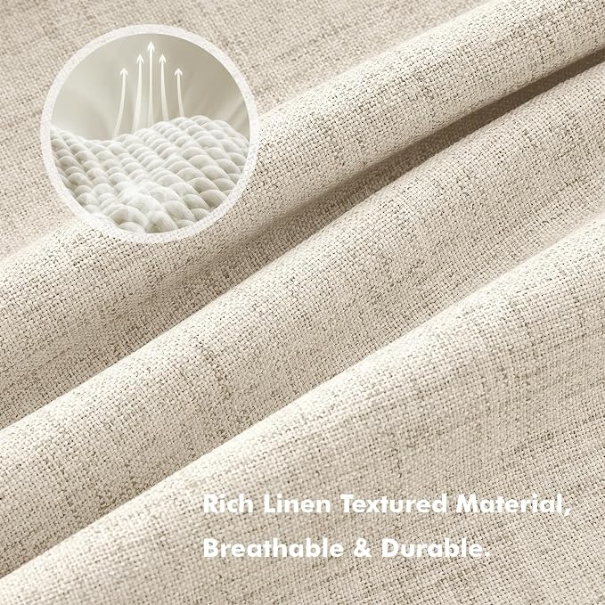 MIULEE 100% Blackout Linen Curtains for Bedroom 42 x 90 Inch Cream 2 Panels | Thermal Insulated, Room Darkening Drapes for Living Room, Back Tab Rod Pocket Pinch Pleated, Solid Luxury Decor