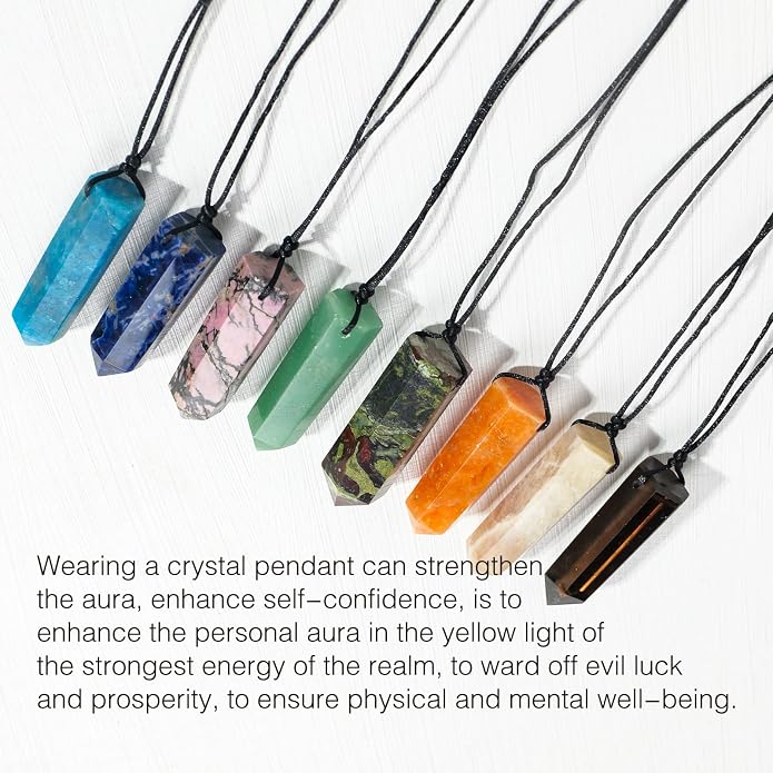 Runyangshi Healing Crystal Pendants, Single Pointed Natural Crystal Quartz Necklace 6 Faceted Chakra Crystal Wand Stone Reiki Energy