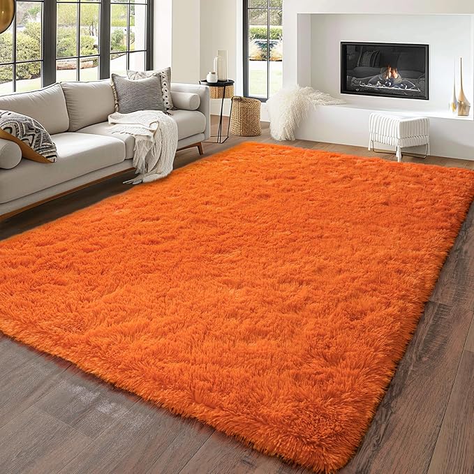 Dssimo Orange Rug for Bedroom Living Room, 6x9 Soft Shaggy Area Rugs | Large Plush Fluffy Upgrade Non-Slip Burnt Orange Rug for Nursery Kids Room Dorm Room Home Decor, Indoor Plush Floor Carpet