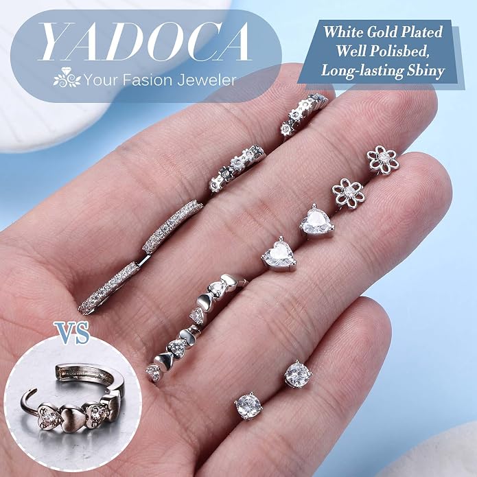 YADOCA 𝟵𝟮𝟱 𝗦𝘁𝗲𝗿𝗹𝗶𝗻𝗴 𝗦𝗶𝗹𝘃𝗲𝗿 Earrings for Girls Women - Hypoallergenic Cute Kids Toddler Earrings - Cubic Zirconia Earrings Studs Hoop Set for Sensitive Ears