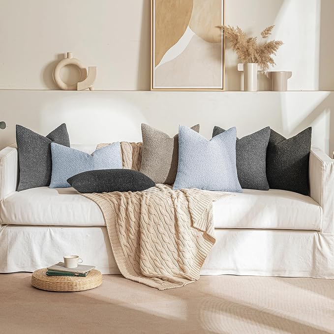 MIULEE 20x20 Decorative Lumbar Boucle Couch Pillow Covers Sky | Set of 2 Textured Neutral Throw Pillow Covers, Accent Solid Pillowcases, Sofa Living Room Home Decor