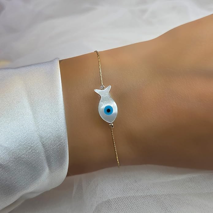Minimalist Evil Eye Charm Bracelet – Handmade Delicate Good Luck Jewelry for Women – Adjustable 6.5” + 1” Extender