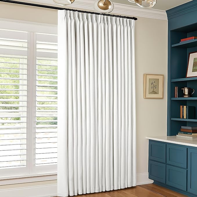 Beige White Pinch Pleated 100% Blackout Linen Curtains W60xL108 1 Panel | Black Out with Liner, Memory Trained, Pinch Pleat with Back Tab, Energy Efficient, Thermal Insulated Window Drapes 1 Panel