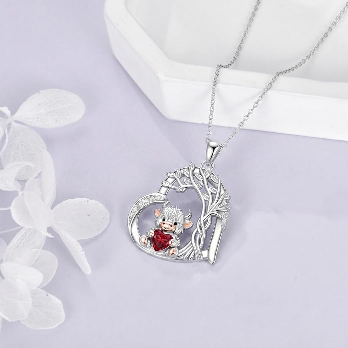 PELOVNY Teddy Bear Necklace for Women 925 Sterling Silver Bear/Highland Cow/Fox/Cat/Axolotl Birthstone Necklace Christmas Birthday Jewelry Gifts for Mom Daughter Wife Sister