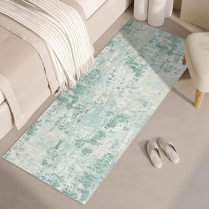 ROYHOME Modern Abstract Runner Rug 2x5 Washable Non Slip Stain Resistant Rug for Bedroom Living Room Non Shedding Low Pile Indoor Floor Cover,Green