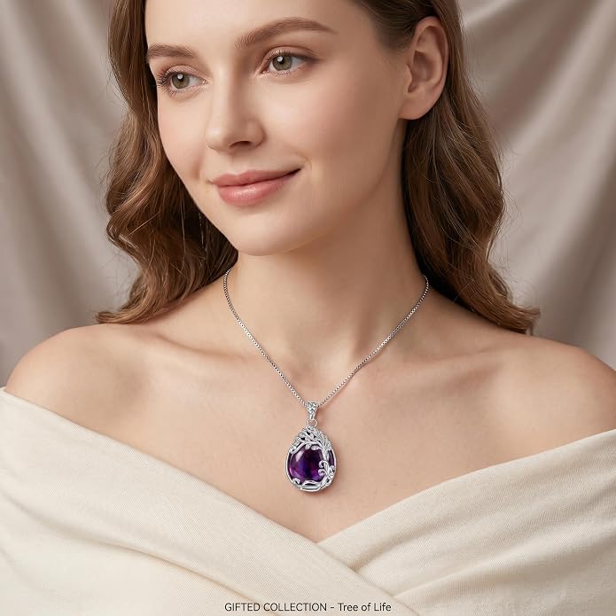 Teardrop Moonstone Necklace for Women Tree of Life/Filigree Birthstone Pendant Necklace Jewelry
