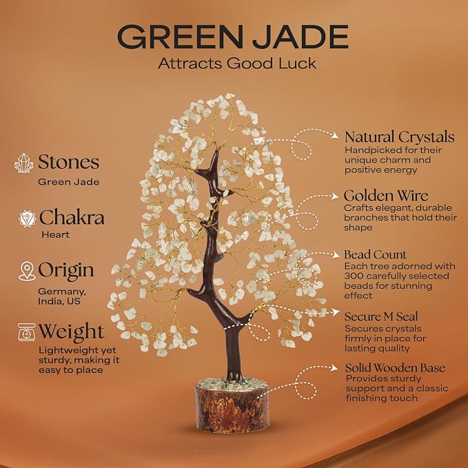 Green Jade Stone Money Tree | Tree of Life | Energy Healing Stones | Feng Shui Bonsai | Reiki Crystal Healing | Good Luck | Chakra Tree | Spiritual | Crystal Gifts | Office Home Decor