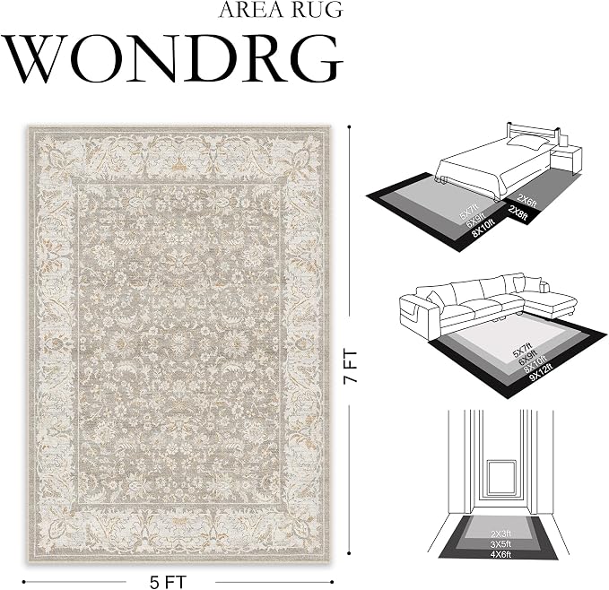 2x3 Taupe Washable Area Rug Non Slip Retro Distressed Doormat | Soft Low Pile, Lightweight Foldable, Pet Friendly, Entryway, Entrance, Kitchen, Bathroom, Laundry Room