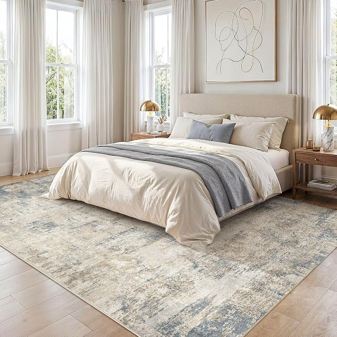 cotiled 9x12 Rugs for Living Room Abstract Soft Non Slip Washable Area Rug | Stain Resistant, Robot Vacuum & Pet Friendly, Low-pile, For Living Room, Bedroom, Dining Table, Nursery Light Blue