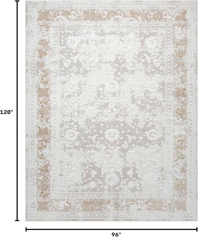 Amber Traditional Floral Area Rug for Living Room, 8x10 Vintage Persian Large Cream Neutral Rug, Medium Pile Stain Resistant Carpet for Bedroom, Dining Room or Kitchen (8' x 10', Cream)