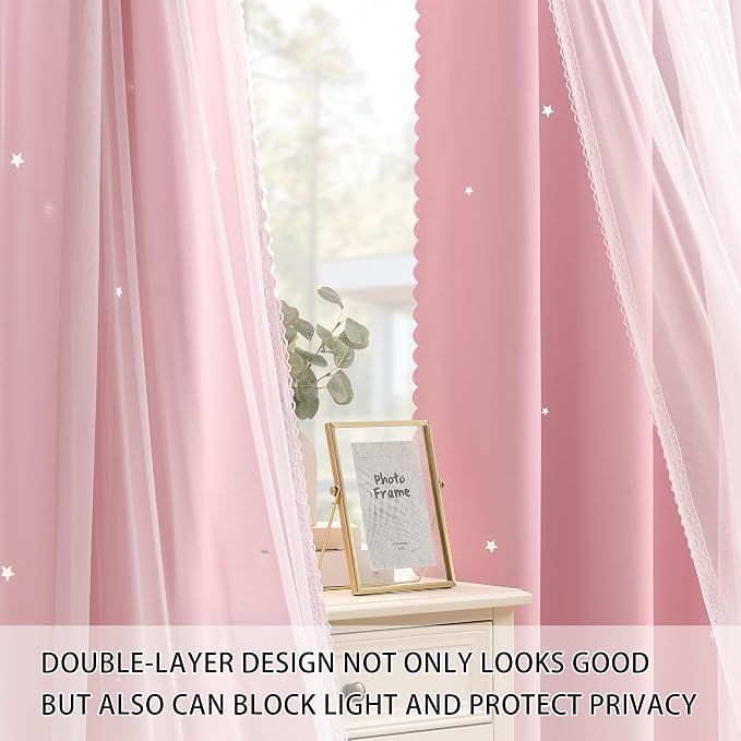 XiDi Baby Pink Blackout Curtains - Bedroom Window Treatment Curtains Thermal Insulated Room Darkening Drapes for Living Room Kitchen Grommet Top Light Blocking Drapery, 34 x 45 Inches Long, 2 Panels