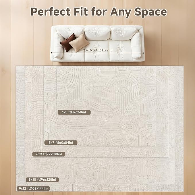 Pauwer Area Rugs for Living Room 8x10, Non Slip Washable Modern Rug, Beige | Soft Fluffy, Boho Neutral, Indoor Floor Carpet, For Bedroom Entryway Dining Room Nursery Farmhouse