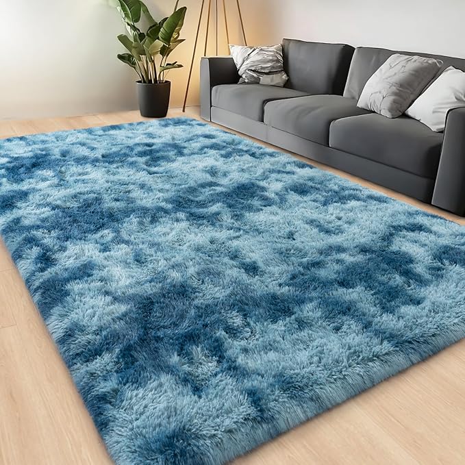 Large Area Rug for Living Room Bedroom 6x9 Tie-Dyed Purple Shag Rug | Ultra Soft Fluffy Shaggy Plush Fuzzy Modern Indoor Throw Floor Carpet for Kids Girls Boys Dorm Nursery Home Decor Aesthetic