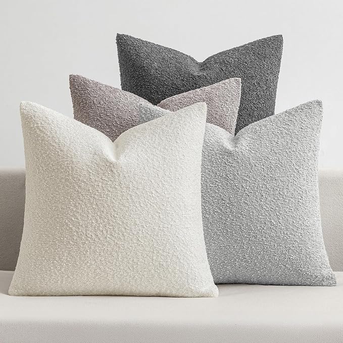 MIULEE Decorative Boucle Throw Pillow Covers 20x20 Inch Grey Set of 4 | Neutral Textured Accent Pillow Cases Soft Couch Cushion Covers for Modern Farmhouse Boho Sofa Bed Livingroom Home Decor