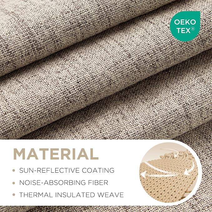 Joydeco Blackout Curtains for Bedroom - 100% Light Blocking 2 Panels Set Linen Drapes 66" W x 90" L, Thermal Insulated Room Darkening Curtains, Linen Textured for Living Room, Rod Pocket & Back Tabs