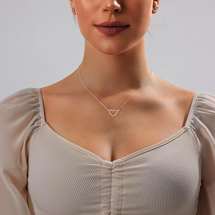 HERIER Cute Heart Necklace Dainty 18k Gold Plated Tiny Heart Pendant Choker Necklaces Small Gold Love Open Heart Chain Necklace for Women Simple Gold Necklace for Women Trendy Jewelry