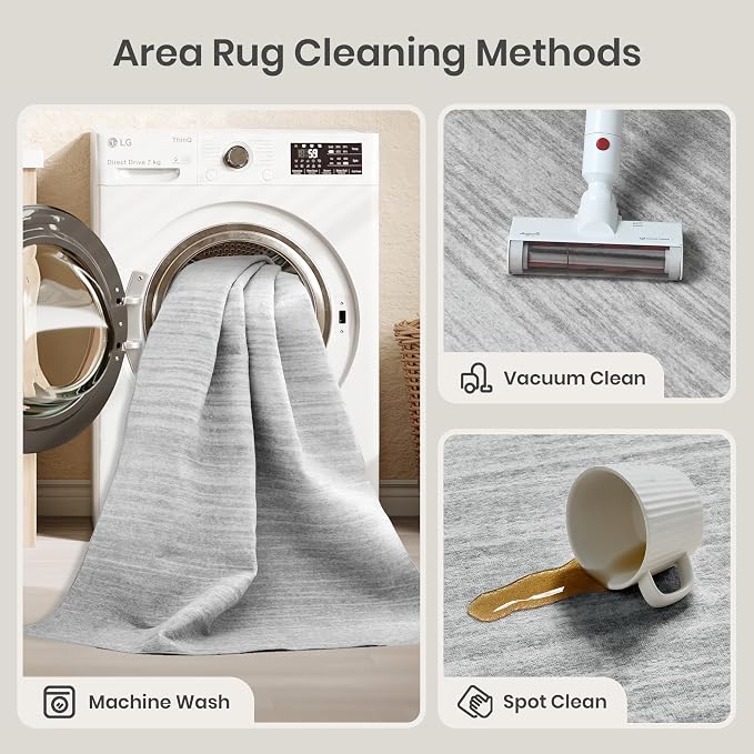 Valenrug Washable Rugs 5x7 - Non Slip 5x7 Area Rugs for Living Room, Stain Resistant Area Rugs for Bedroom, Foldable Machine Washable Area Rug(5'x7', Grey)