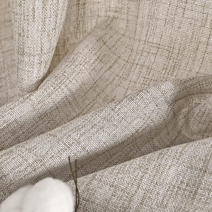 YoungsTex Linen Semi Sheer Curtains 54 Inch Length 2 Panels with Grommet | Light Filtering Drapes Rustic Natural Beige Textured for Bedroom Living Room Window, 42 X 54 Inch