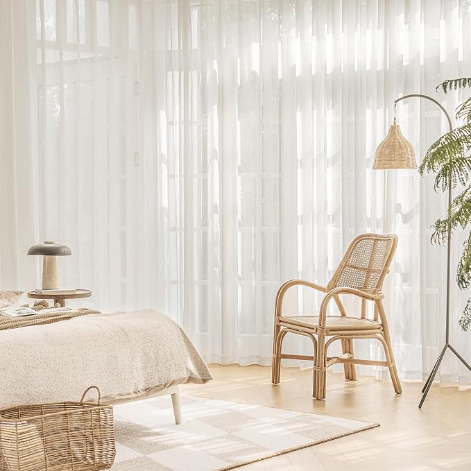FMFUNCTEX Pinch Pleated Curtains for Bedroom, Flax Beige 72 Inches Long Curtain See Through Panels for Living Room, Natural Window Drapes for Farmhouse, Rod Pocket 2 Panels | Natural Semi Sheer Window Drapes French See Through for Bedroom and Living Ro...