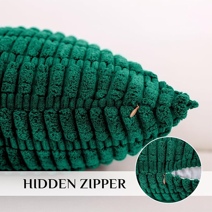 Softalker Corduroy Throw Pillow Covers 16x16 Set of 2, Soft Plush Decorative Square Cushion Cases for Living Room Couch Sofa, Modern Farmhouse Boho Home Decor, Green