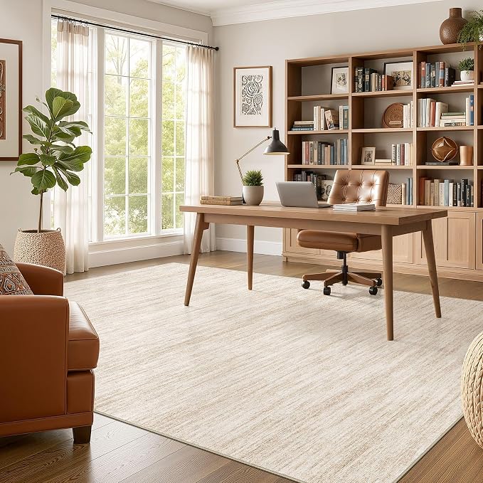 Nakagishi 6X8 Area Rugs Living Room: Washable Large Vintage Rug Neutral Non-Slip Soft Stain Resistant Indoor Carpet for Bedroom Nursery Dining Room Office Playroom - Beige