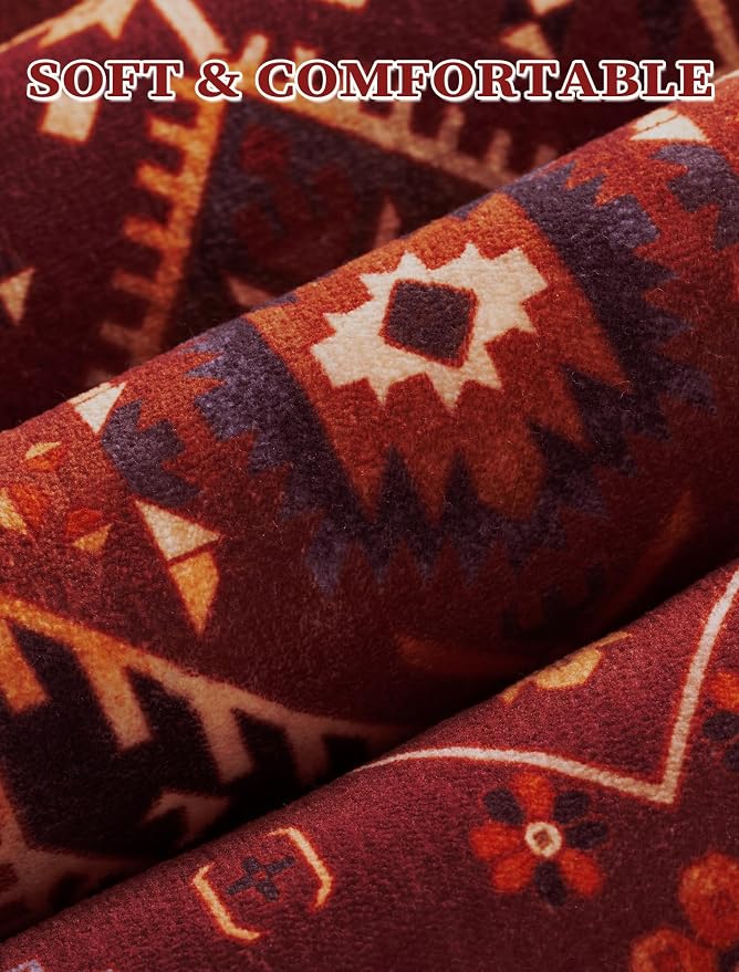 SERISSA Boho Washable Runner Rug, 2x5 Rug Runner Non-Slip Vintage Rustic Red Gold Hallway Kitchen Runner Rug Ultra Soft Print Distressed Floor Carpet Runner for Bedroom Bathroom Laundry Living Room