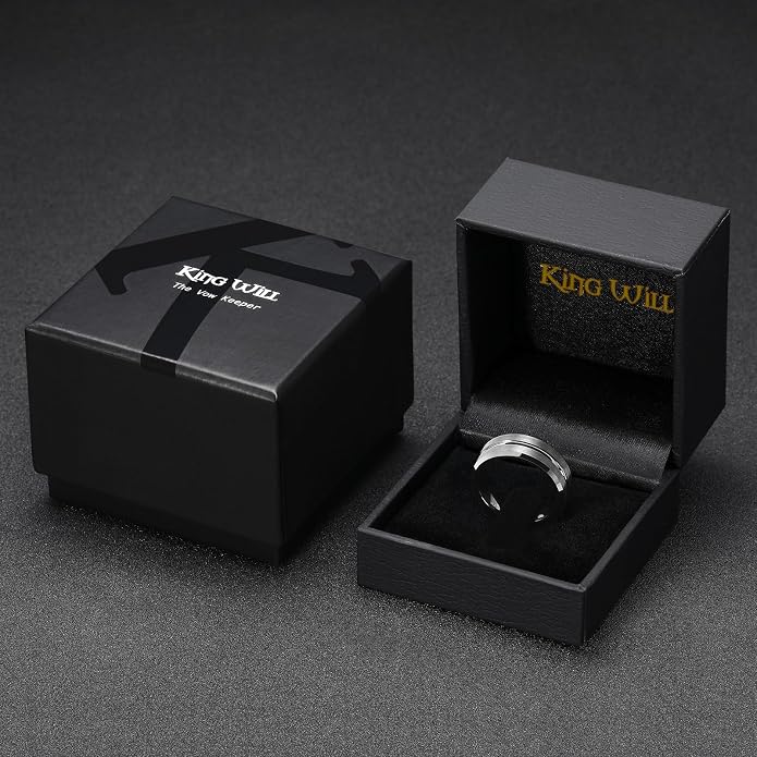 King Will Tungsten Carbide Wedding Band for Men Women-6/8/10mm Width Multicolor Available with Grooved Center Wedding Ring Suitable for Work, Gym Comfort Fit Size 4-16