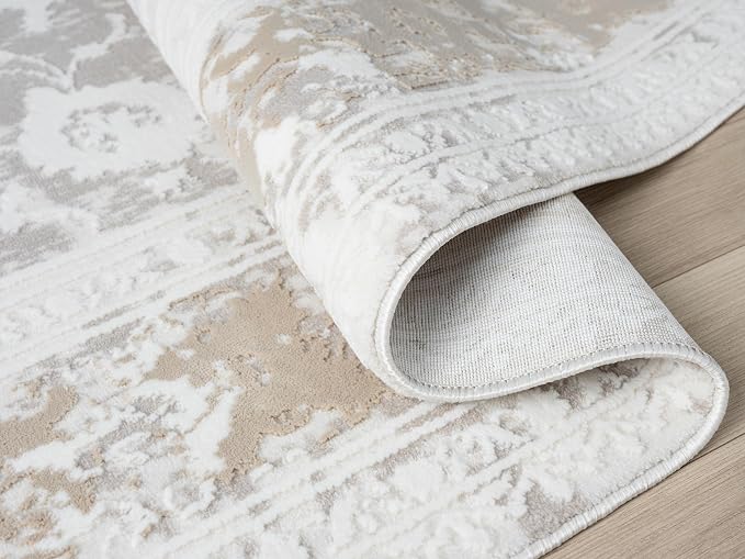 Amber Traditional Floral Area Rug for Living Room, 5x7 Vintage Persian-Inspired Cream Neutral Rug, Medium Pile Stain Resistant Carpet for Bedroom, Dining Room or Kitchen (5' x 7', Cream)