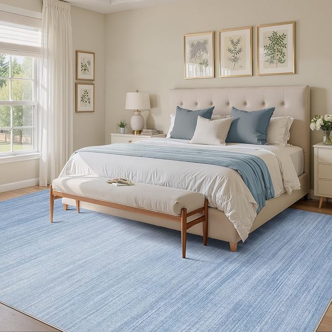 UERMEI 5x7 Washable Area Rug - Neutral Modern Abstract Living Room Rugs, Non-Slip Soft Large Indoor Floor Carpet for Bedroom Home Office & Under Dining Table Decor, Blue