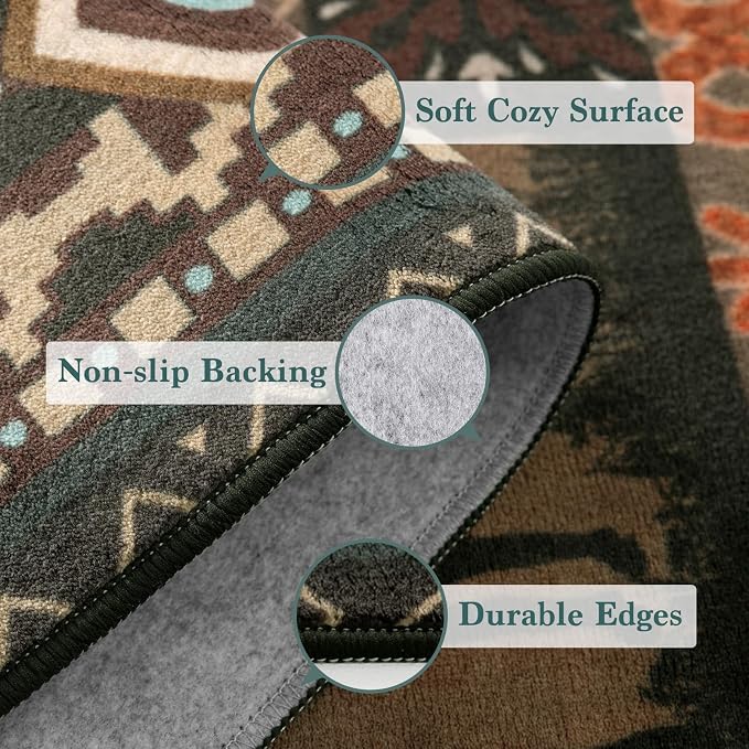 LIANLAM 6x9 Washable Area Rugs for Living Room and Bedroom(6x9,Bear) | Non-Slip Large Carpet,Vintage Checkered Pattern, Stain Resistant Faux Wool Low Pile Soft Rug for Dining Room,Office,Nursery