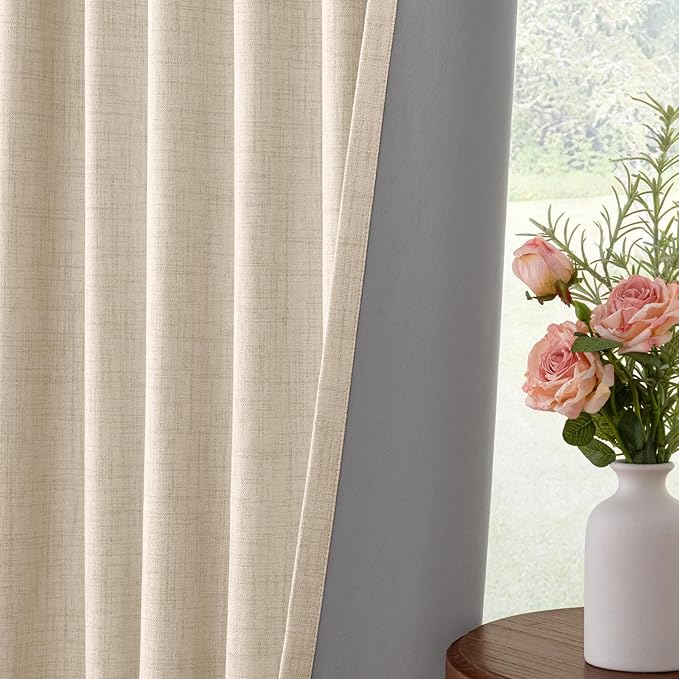 INOVADAY 100% Blackout Curtains 96 Inches Length 2 Panels Set, Back Tab/Rod Pocket Linen Black Out Curtains for Bedroom, Thermal Insulated Window Drapes - Oatmeal, W50 X L96