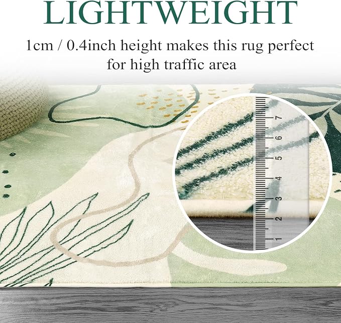 Lahome Sage Green Boho Area Rug 5x7, Washable Non Slip Soft Botanical Rug for Living Room Bedroom Cozy Home Decor