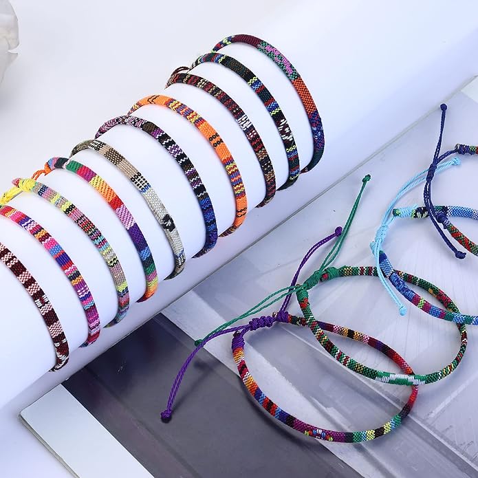 Florideco 24 Pcs Boho Surfer Bracelet Anklet Adjustable Beaded Anklets Handmade Braided Bracelet Colorful Anklet Summer String Rope Ankle Bracelets Waterproof Surfer Beach Bracelet Boho Jewelry for Women Men