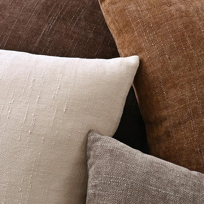 Set of 4 Soft Textured Decorative Throw Pillow Covers 20x20 Inch Cozy Farmhouse Cushion Cover Square Accent Pillow Cases for Bed Couch Sofa Living Room, Dark Brown