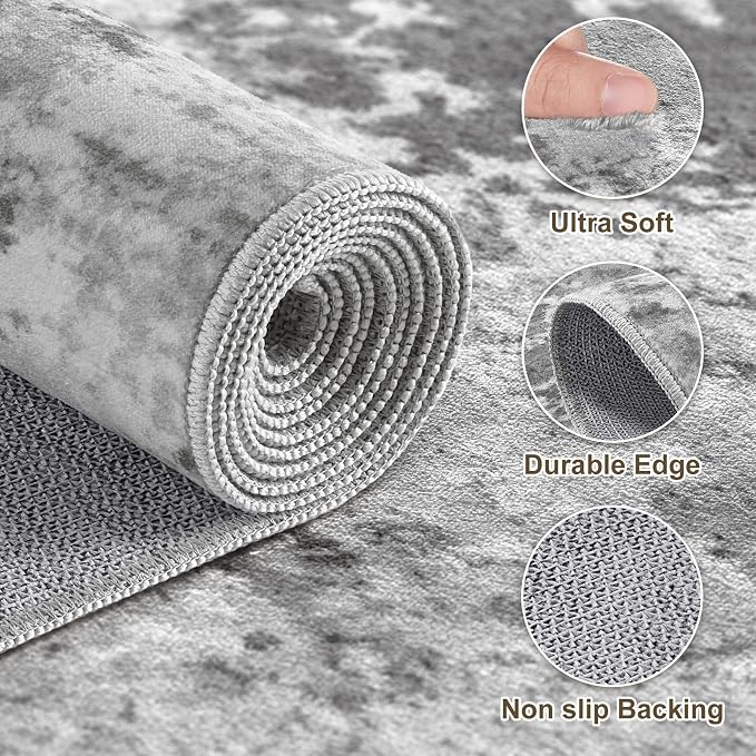 6x9 Area Rug, Non Slip Low Pile Washable Large Rug for Living Room | Soft Modern Abstract Carpet, Stain Resistant Kid & Pet Friendly, Made for Dining Room, Nursery, Home Office - Dark Gray
