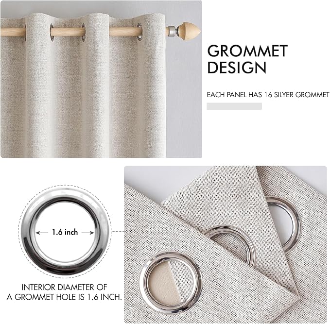 MIULEE 100% Blackout Linen Textured Curtains for Bedroom Solid Thermal Insulated Ivory Grommet Room Darkening Curtains & Drapes Luxury Decor for Living Room 42 x 45 Inch (2 Panels)
