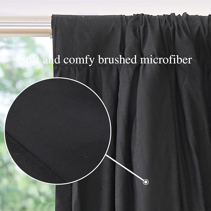 Homechoice Decor Boho Thermal Insulated Blackout Window Curtains Black | Ruched Window Treatments with 3 Rows of Butterfly Flowers, Rustic Rod Pocket Drapes for Room, 54"W x 84"L, 2 Panels (LQ-30)