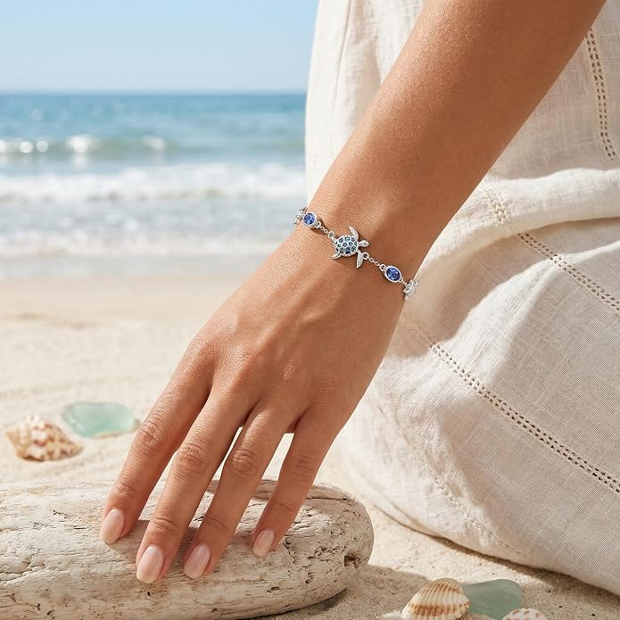Ankle/Bracelet for Women Sterling Silver Sea Turtle/Butterfly/Mustard Seed/Sister/Sunflower/Elephant Gifts for Birthday Summer Beach Jewelry for Mom Wife Daughter Friend