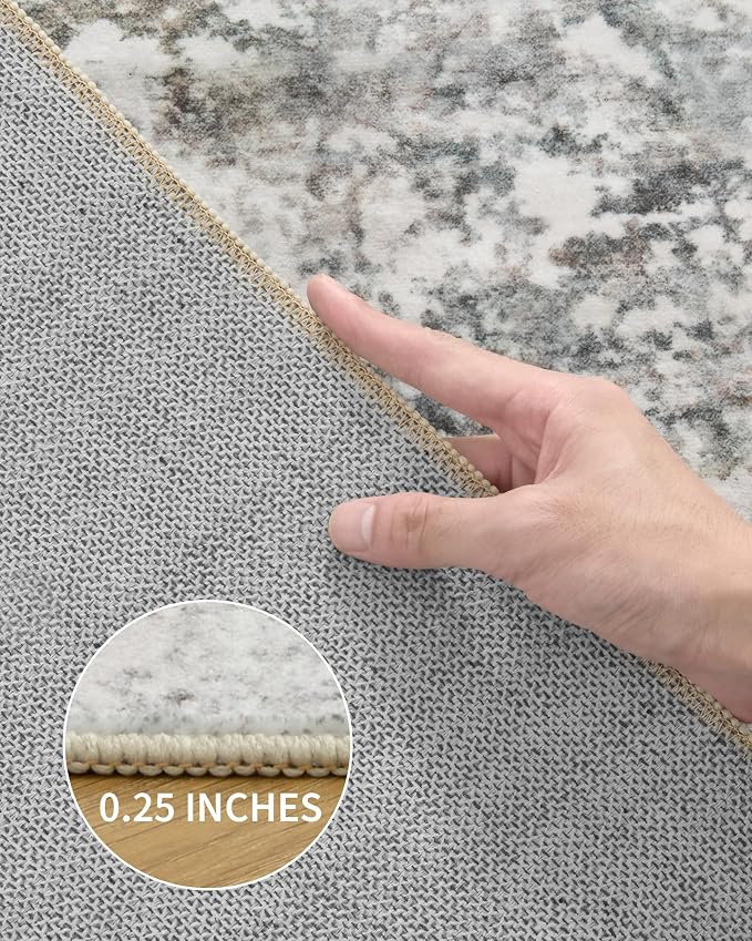 Art&Tuft Washable Rug 6x9, Anti-Slip Backing Abstract Area Rugs, Stain Resistant 6x9 Rugs for Living Room, Foldable Machine Washable Area Rug(6'x9', Grey/Rust)