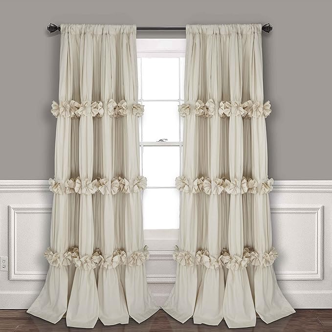 Homechoice Decor Thermal Insulated Window Curtains, 54" W x 84" L (Pair) | Camel Boho Ruched Blackout Window Treatments with 3 Rows of Butterfly Flowers, Rustic Rod Pocket Drapes for Room (LQ-30)