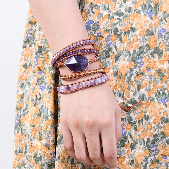 YGLINE Boho Handmade Wrap Leather Tube Crystal Stone Bracelet for Women